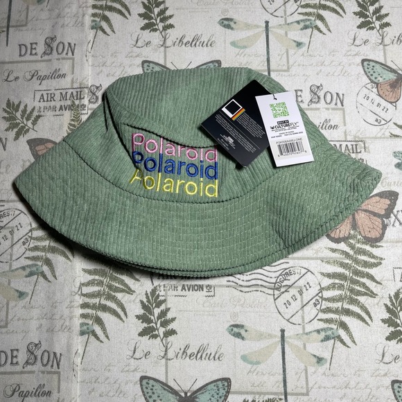 Polaroid Corduroy Bucket Hat Green Embroidered Logo CultureFly OSFM NWT - Picture 1 of 5